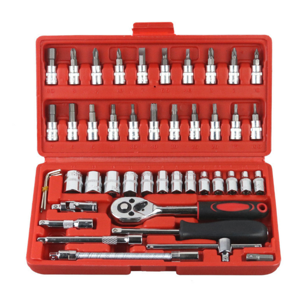 Kit De Ferramentas 46/40 Peças Jogo De Soquetes Chave Catraca Reversível Com Maleta Jogo De Ferramen