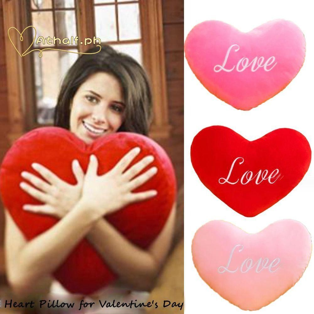 ATHALF Heart Plush Pillow, Heart Shape Home Decorative Soft Pillow, Valentines Day Hot Red Color Stu