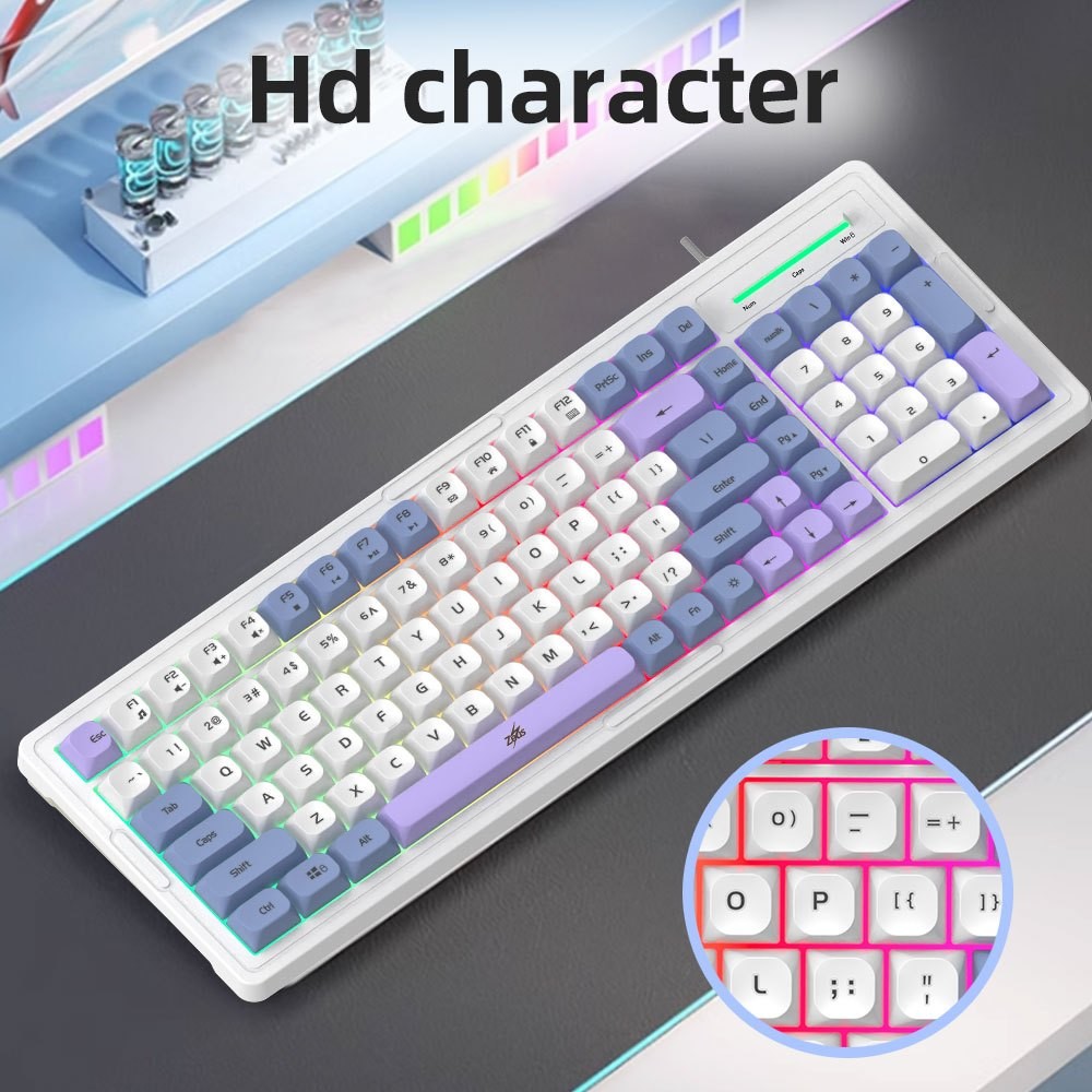 METMI 96% K-24 Gaming Keyboard Rainbow Backlit 98 Keys Compact USB Wired Keyboard 2 Colors