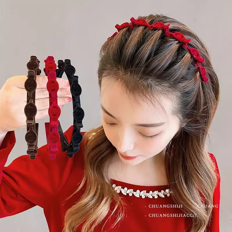 Vintage Velvet Forehead Braided Hair Hoop Headband Headwear