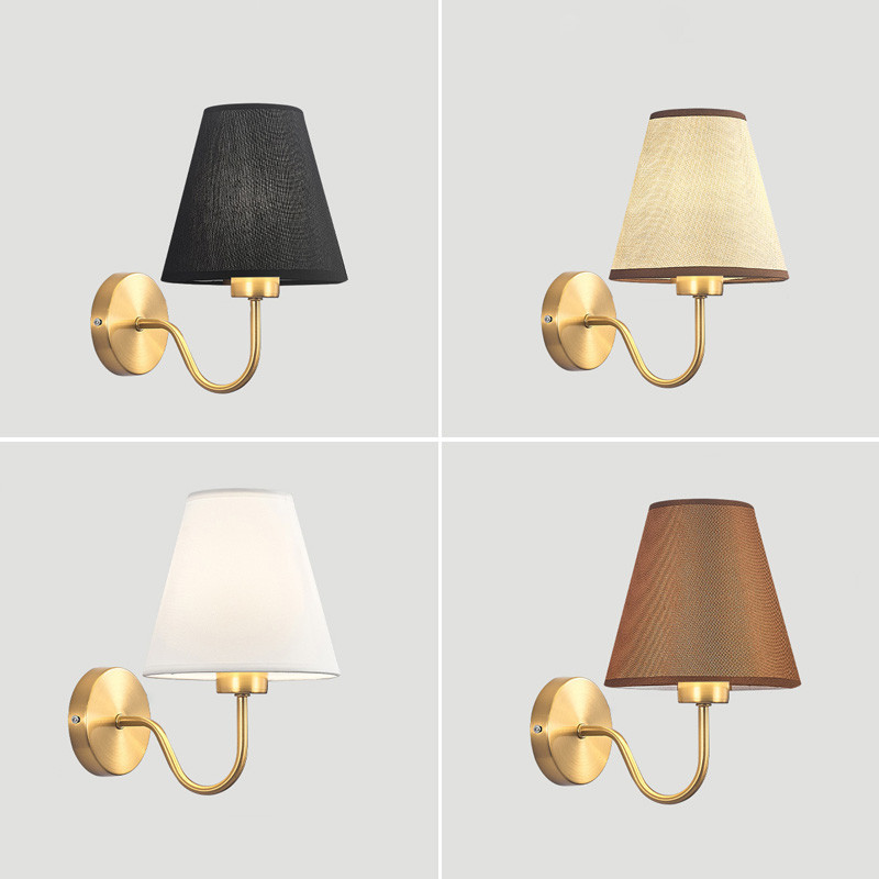 Fabric Wall Sconces Rustic Brass Finish Brushed Gold Sconces Mid-century Modern Wall Light Fixtures