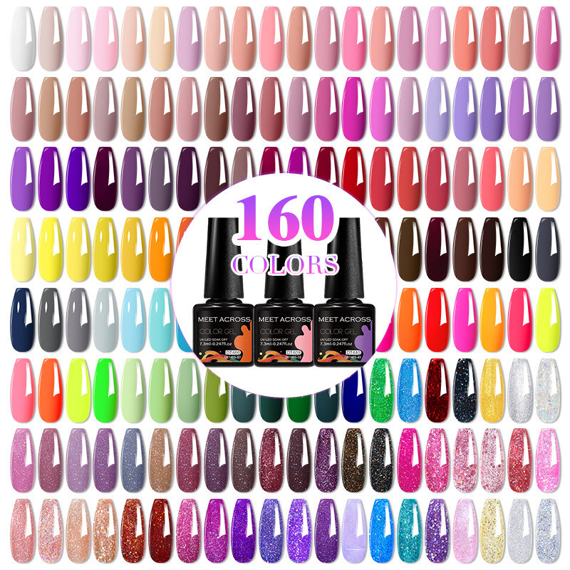 MEET ACROSS 7ml Gel Nail Polish, Popular Series Nail Gel 160 Colors All Seasons Gel Polish- UV/LED S