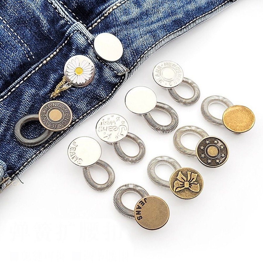 5Pcs Jeans Waist Extension Adjustable Button Spring Metal Elastic Buttons Trousers Pants Stretch Gen