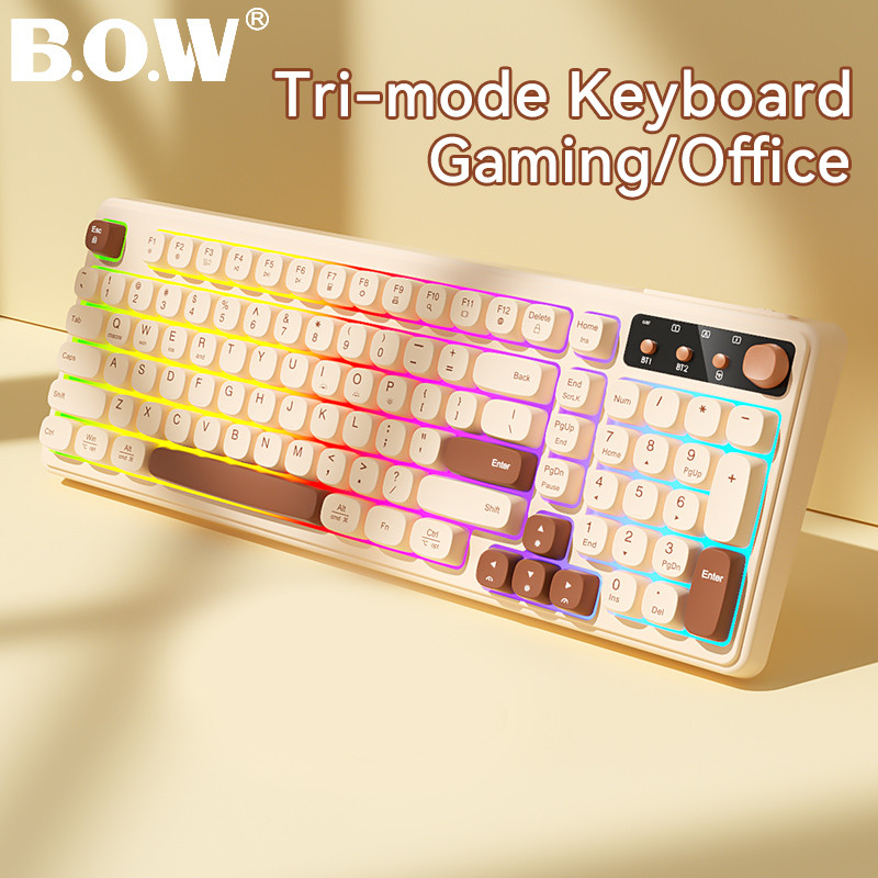 BOW K520 Series Rechargeable Ergonomic Gaming Keyboard RGB Backlight Three-mode Wired Wireless Bluet