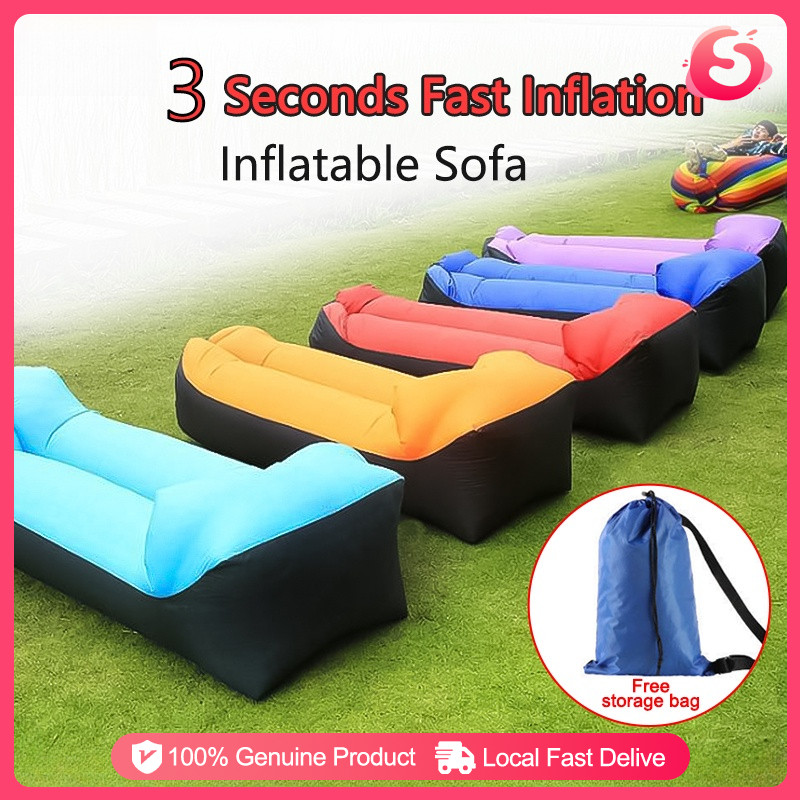 Inflatable Banana Bed With Pillow Folding Sofa Beach Air Bed Portable Outdoor Camping Sleeping Bag
