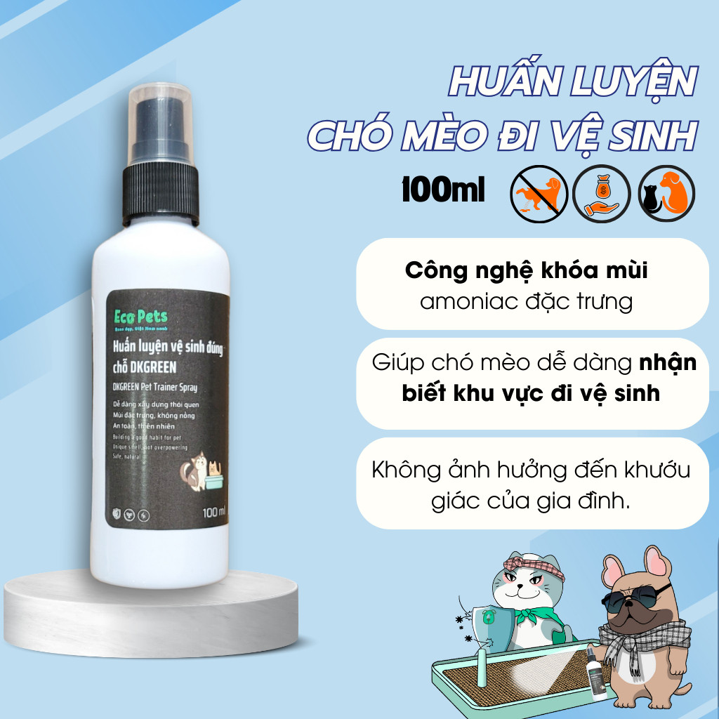 Chai Xịt huấn luyện Chó con đi vệ sinh đúng chỗ DKGREEN 100ml dùng xịt lên khay vệ sinh cho chó thành phần thiên nhiên