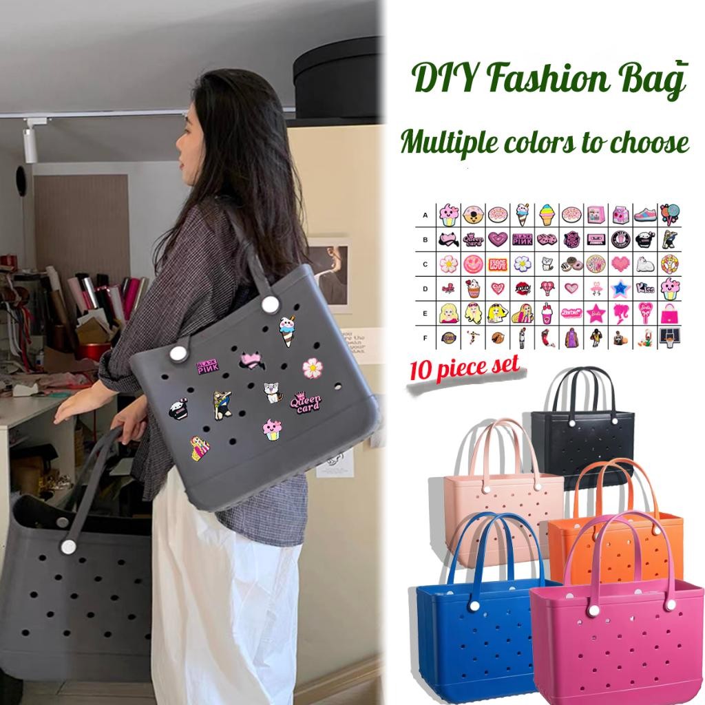 【DIY】THAI Big Silicone Bag Jibbits Beach Bag EVA Waterproof Tote Bag Durable Handbags For Women