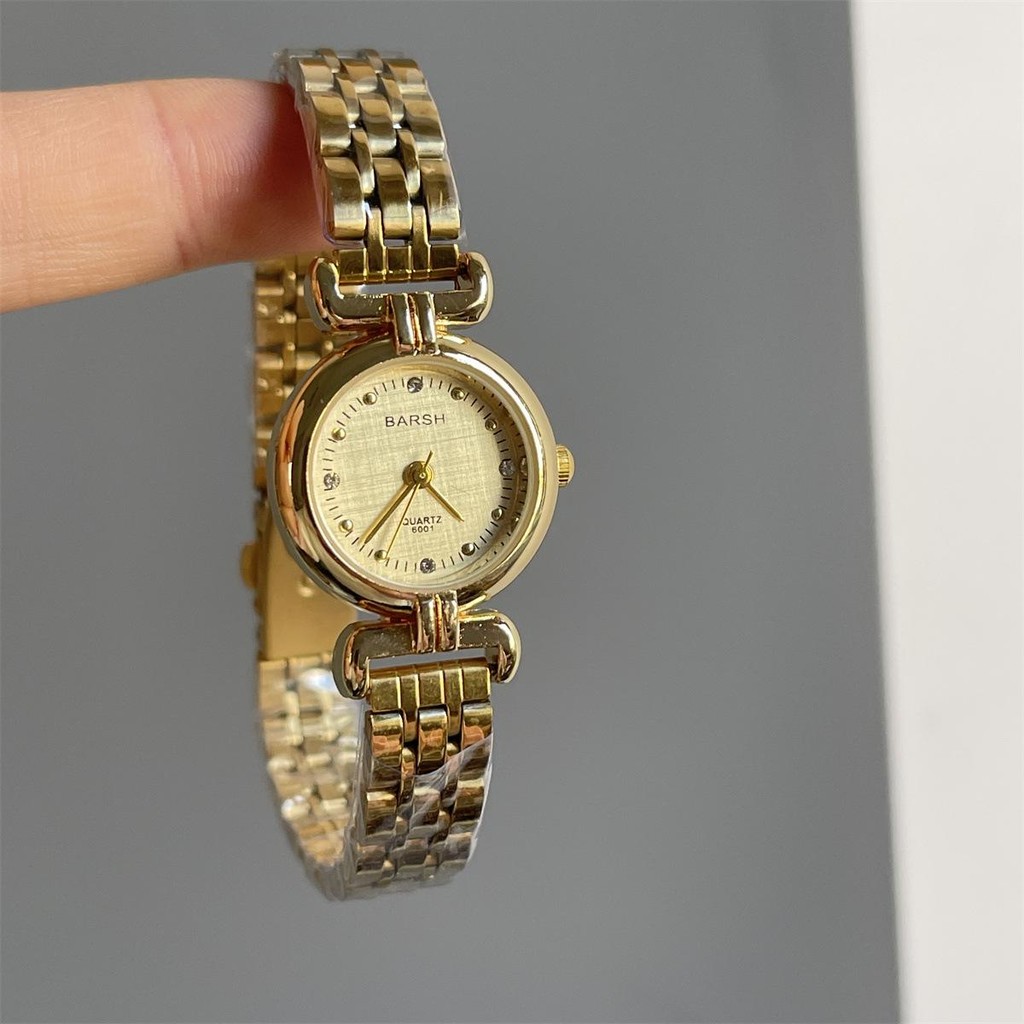 Retro Mini Round Dial Classy Vintage Analog Watch for Women Stainless Steel Strap Delicate Bracelet