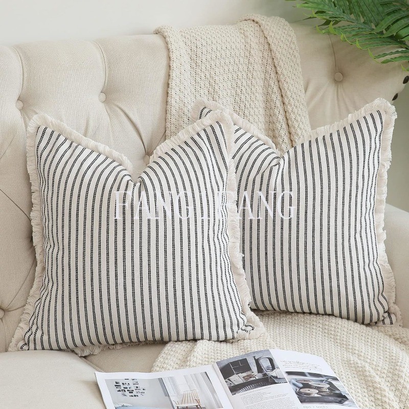 Throw Pillow Covers 18x18 /45*45cm Striped Pillow Covers with Fringe Chic Cotton Decorative Pillows