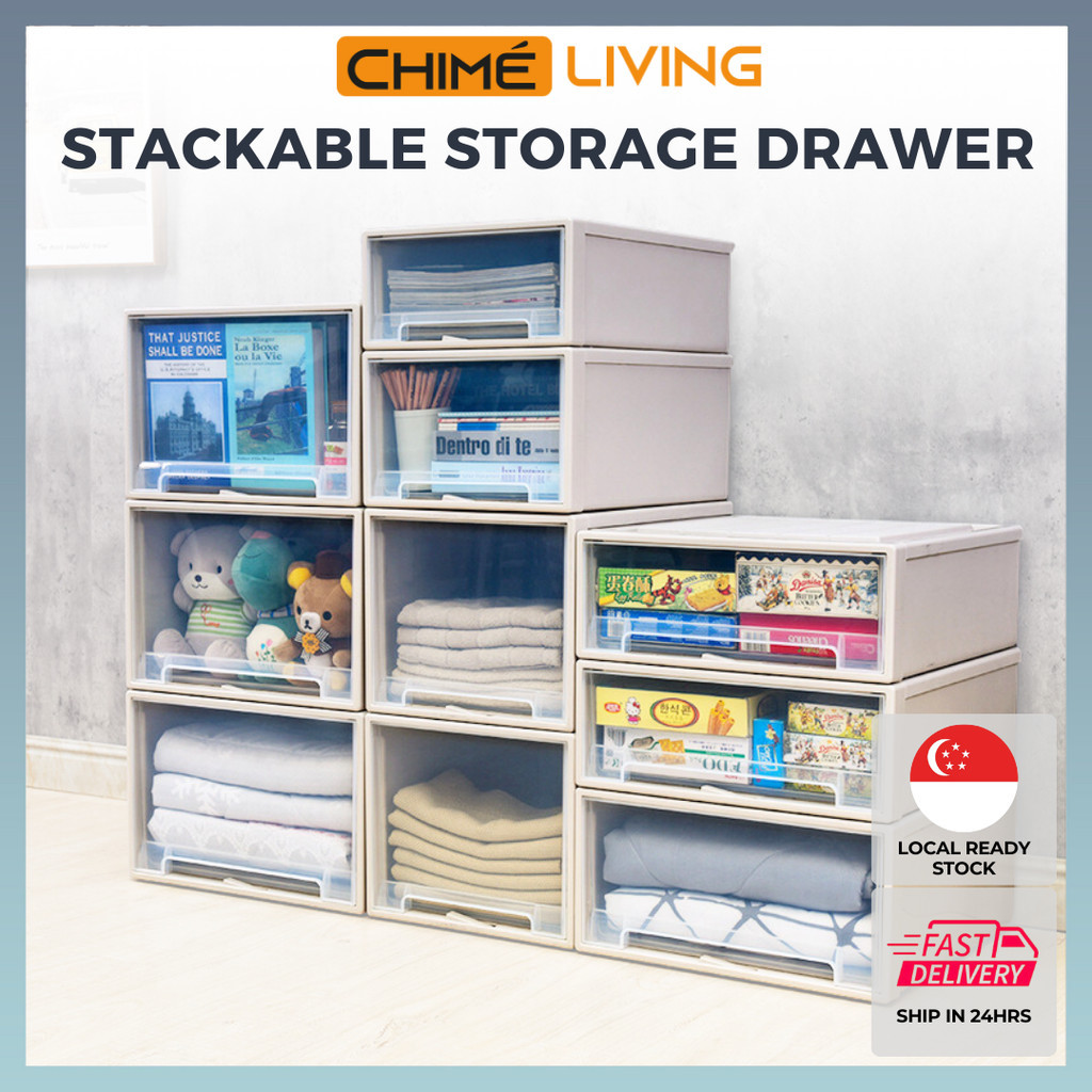 Stackable Clear Plastic Storage Drawer Chest | Home Organizer Box Container for Wardrobe Cabinet