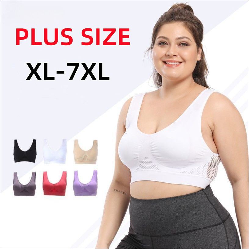 Ready stock sports bra plus size for women wireless hollow mesh vest type yoga breathable
