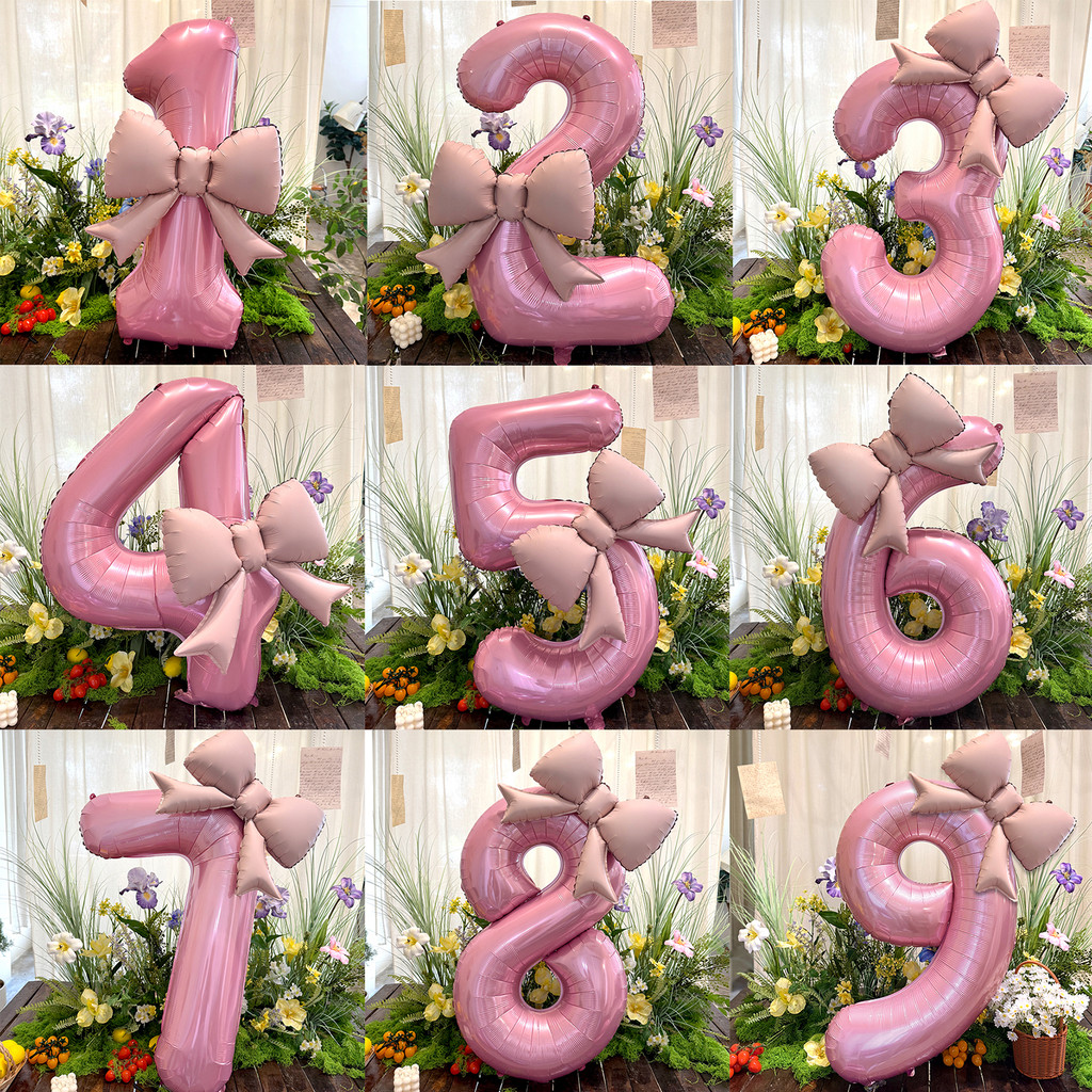 2pcs/set 40-inch Large Digital Matte Bow Foil Balloon, Birthday Party Decoration and Photo Props, Ba