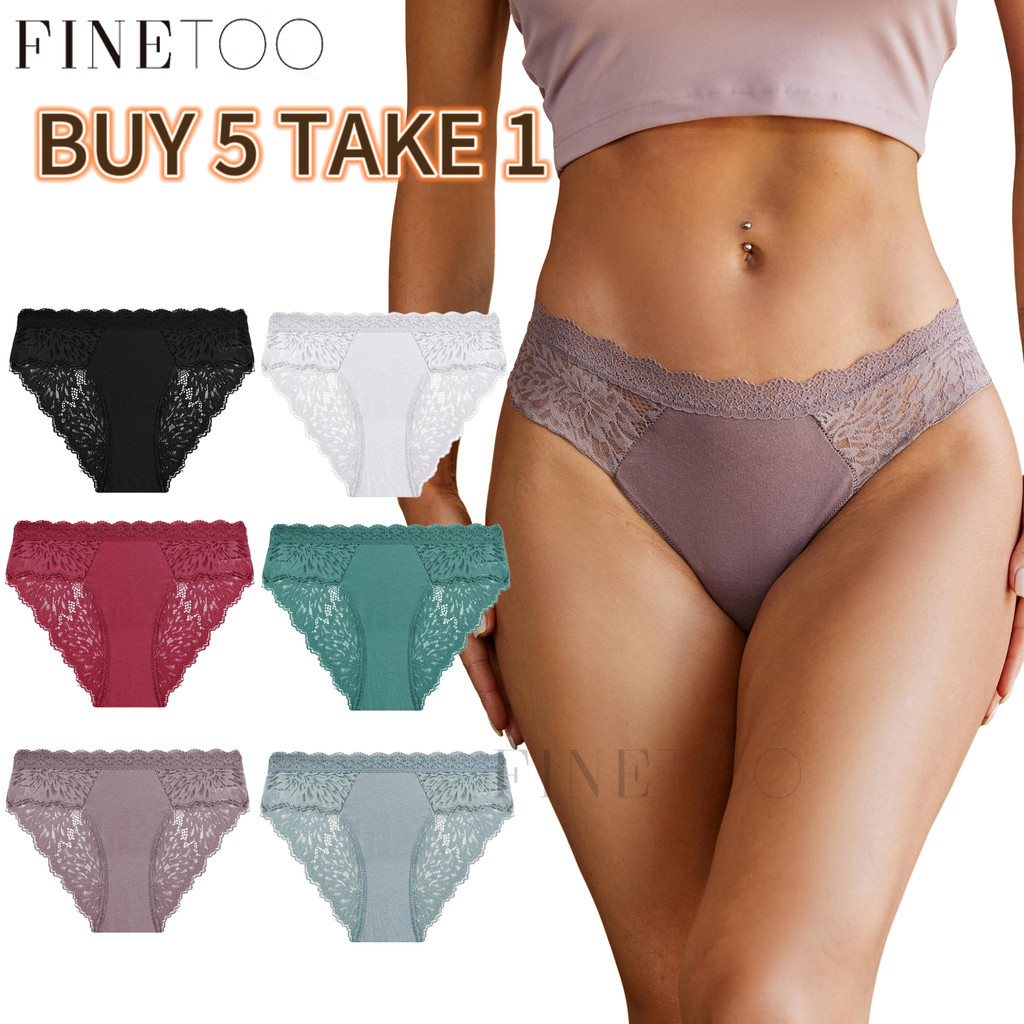 【Buy 5 Take 1】FINETOO Women Lace Floral Panties Hollow Out Underwear Perspective Underpants S-XL