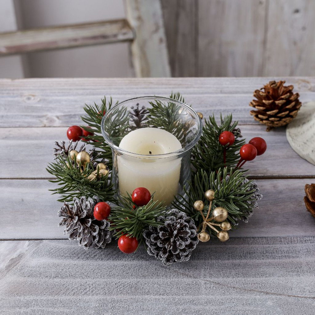 Bubble Candles Christmas Candle Ring Set Red Berry Pinecone
