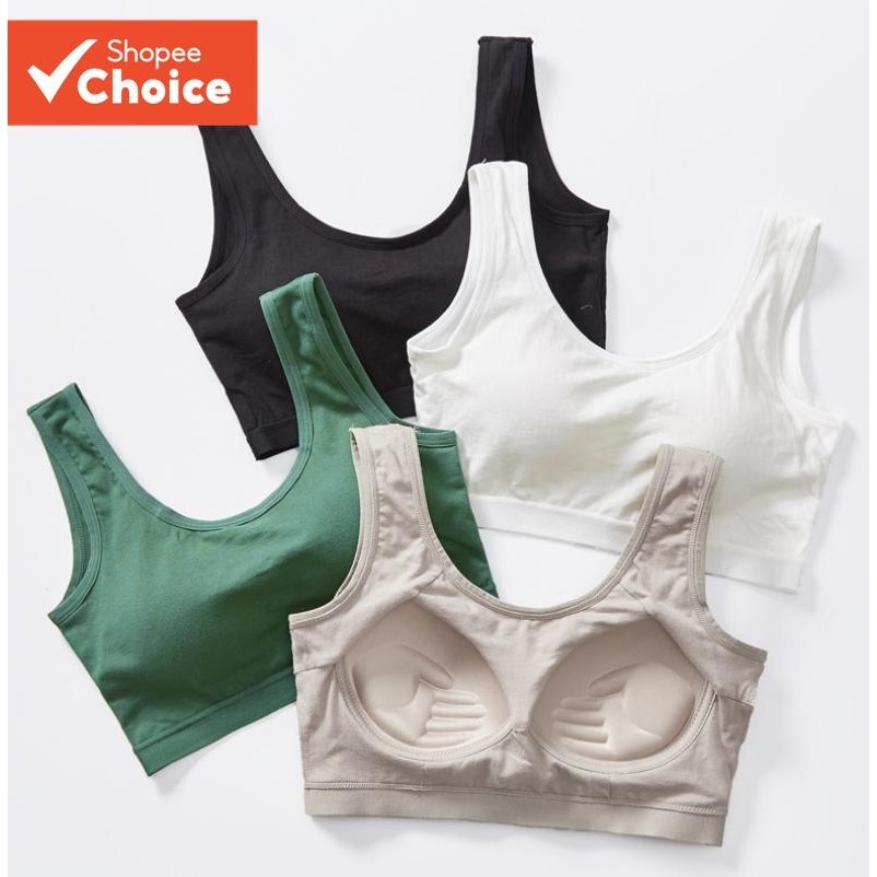 Soft Cotton Sports Bra for Women Comfortable Wireless Gathered Vest Student Gym Fitness Top Spring