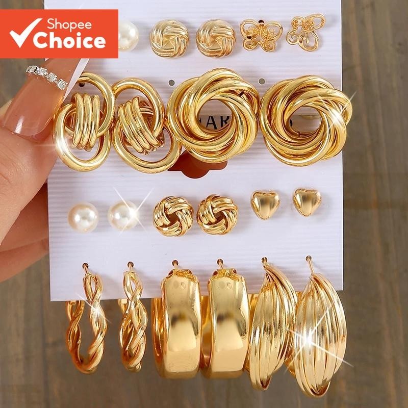 Vintage Gold Hoop Earrings with Pearl and Butterfly Charm for Women