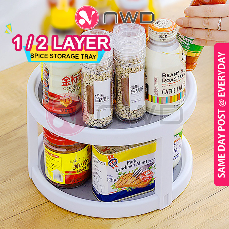 《 2 LAYER 》 360 Rotatable Storage Tray Lazy Turntable Spice Rack Pantry Kitchen Cabinet Organizer Rak Berputar 旋转置物架