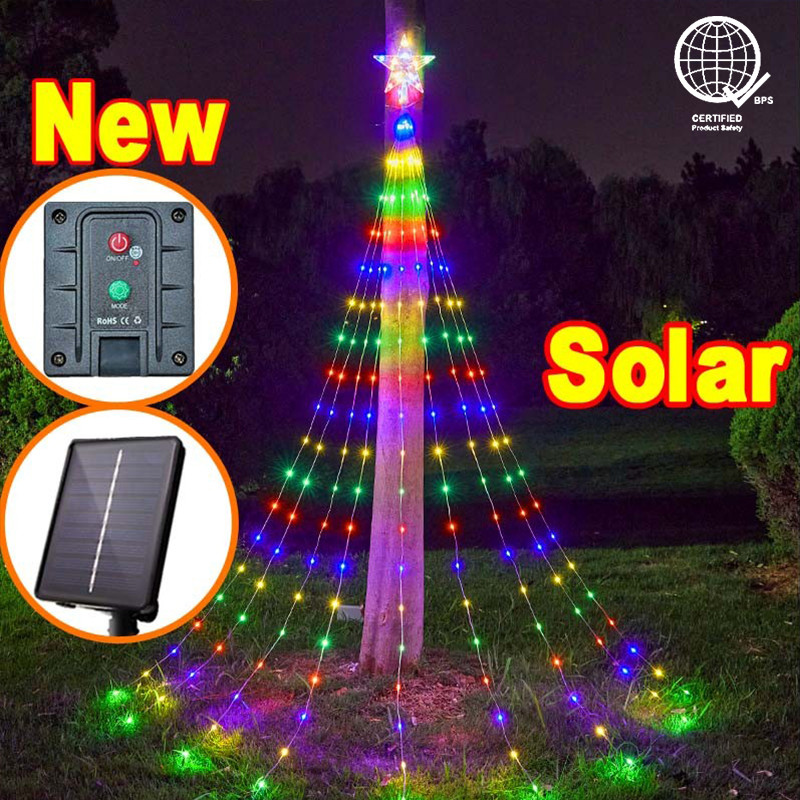 Ligyetor Christmas Decor LED Five Pointed Star Waterfall Light String Hanging Curtain Outdoor Garden