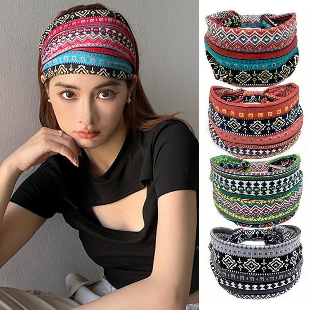 New Ethnic Sports Wind Siberian Sweat-absorbing Elastic Printed Headband