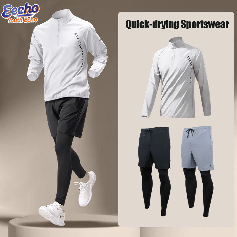 Men's Quick Dry Running Fitness Sports Long Sleeve Shirts&Pants Drifit Mesh Training Sportswear Bask