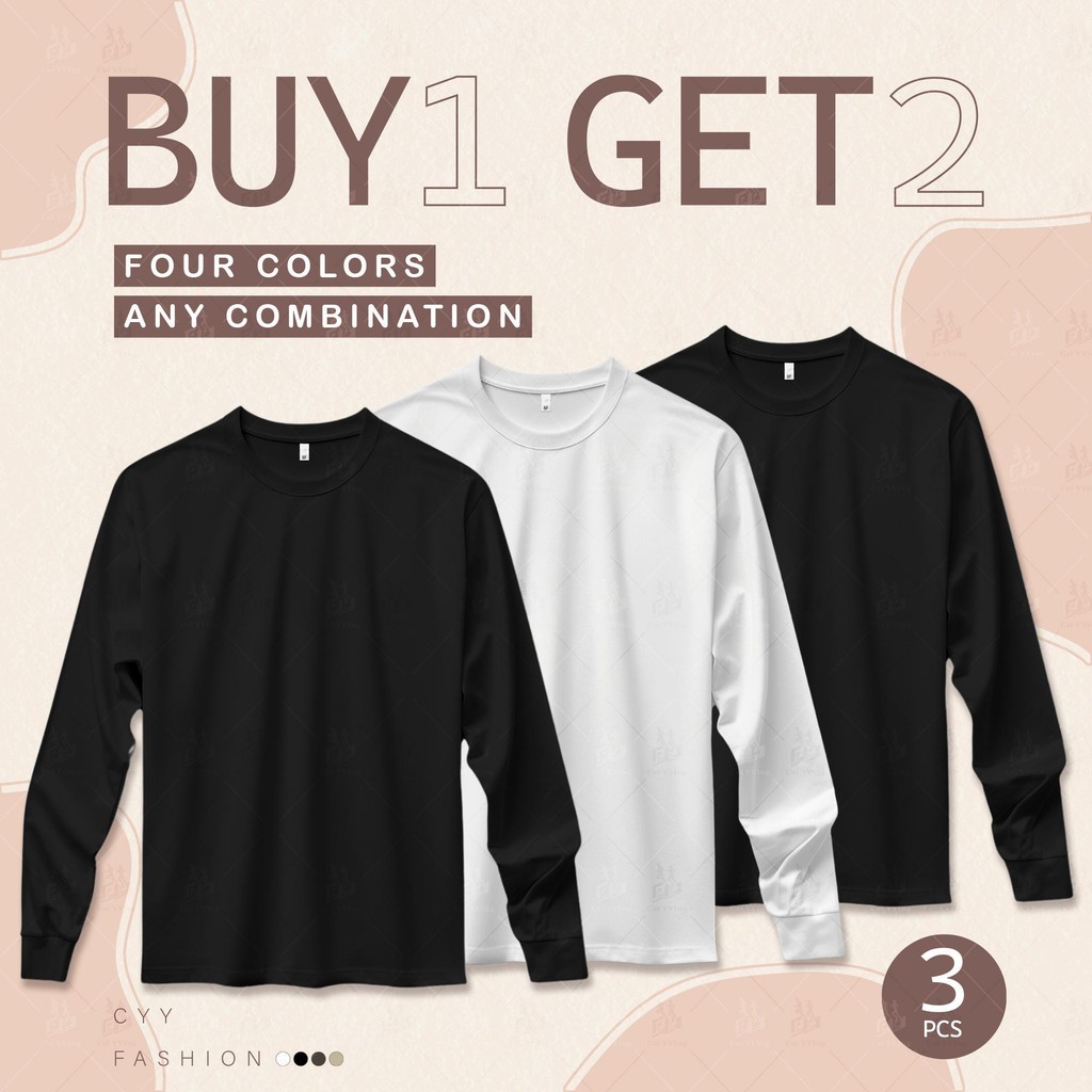 BUY 1 TAKE 3 Plain Round Neck Cotton Long Sleeve T Shirt Menswear Sweaters Couples Unisex Fashion
