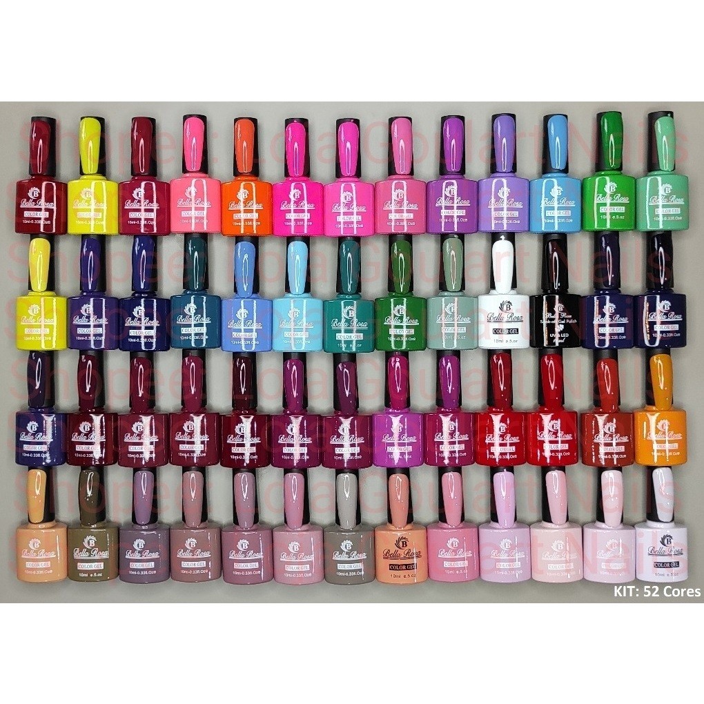Kit 52 Esmalte em 10ml Gel Bella Rosa/Lírio Cores Sortidas Atacado Revenda Preto Branco Rosa  Lilas 