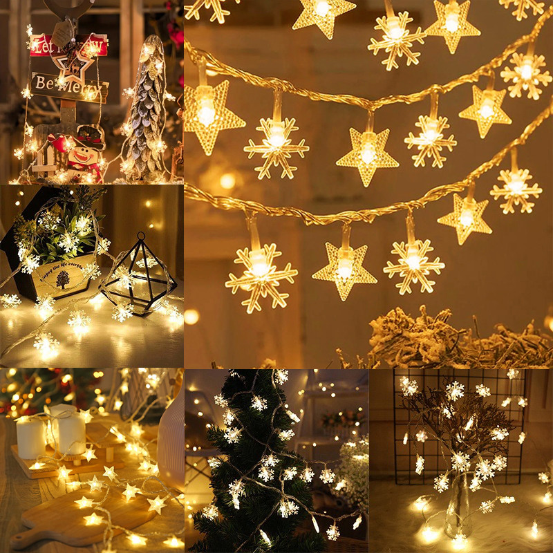 3M/1.5M Led Christmas Snowflake String Lights Creative Star Curtain Lights Party Decoration Lights H
