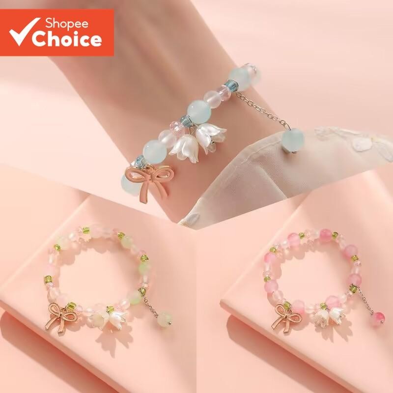New Lily of the Valley Bracelet - Ice-Transparent Pink Crystal, Fresh and Sweet Fashion Accessory fo