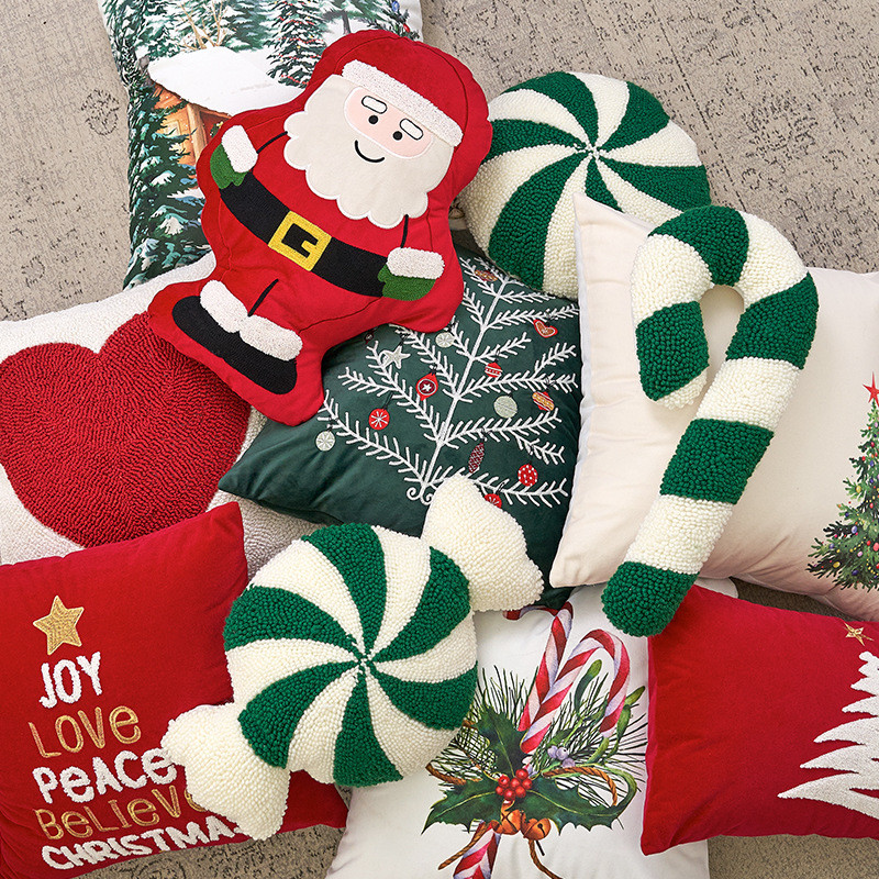 Christmas Candy Cane Throw Pillow Christmas Sofa Pillows Christmas Lollipop Pattern Decorative Plush