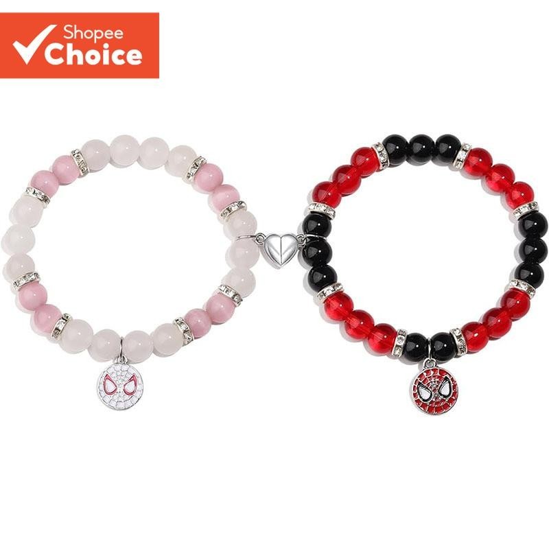 2Pcs/Set Handmade Braided Rope Spider-man Alloy Magnetic Bracelet Accessories Couple Lovers