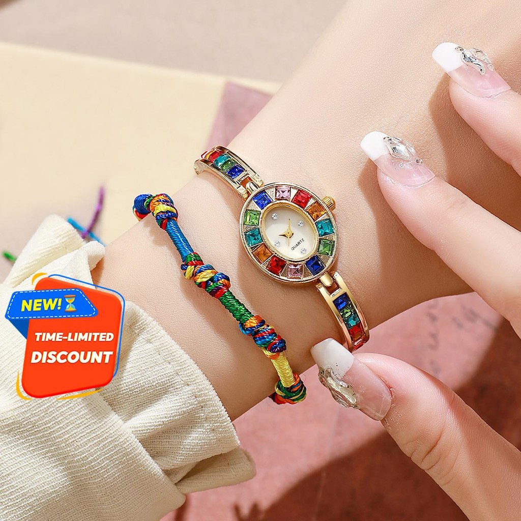 Trendy 2PCS Jam Perempuan Women's Watch Collection: Rhinestone Quartz Watch with Bracelet & Fashiona