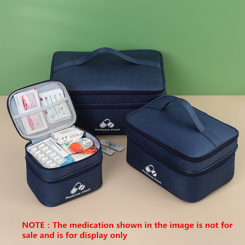 Home Outdoor Travel First Aid Kit Double Layer Classification Storage Drug Sorting Bag Solid Color O