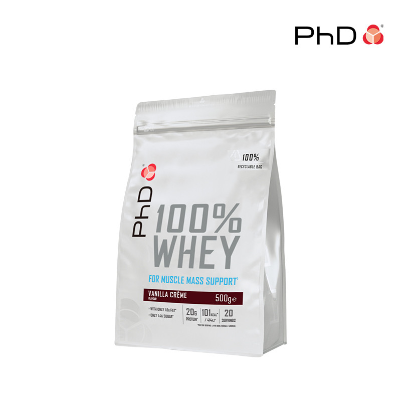 PhD 100% Whey Protein Powder 500g, Grass Fed Whey Protein, Rich in Amino Acids & L-Glutamine,18g protein per 25g serving
