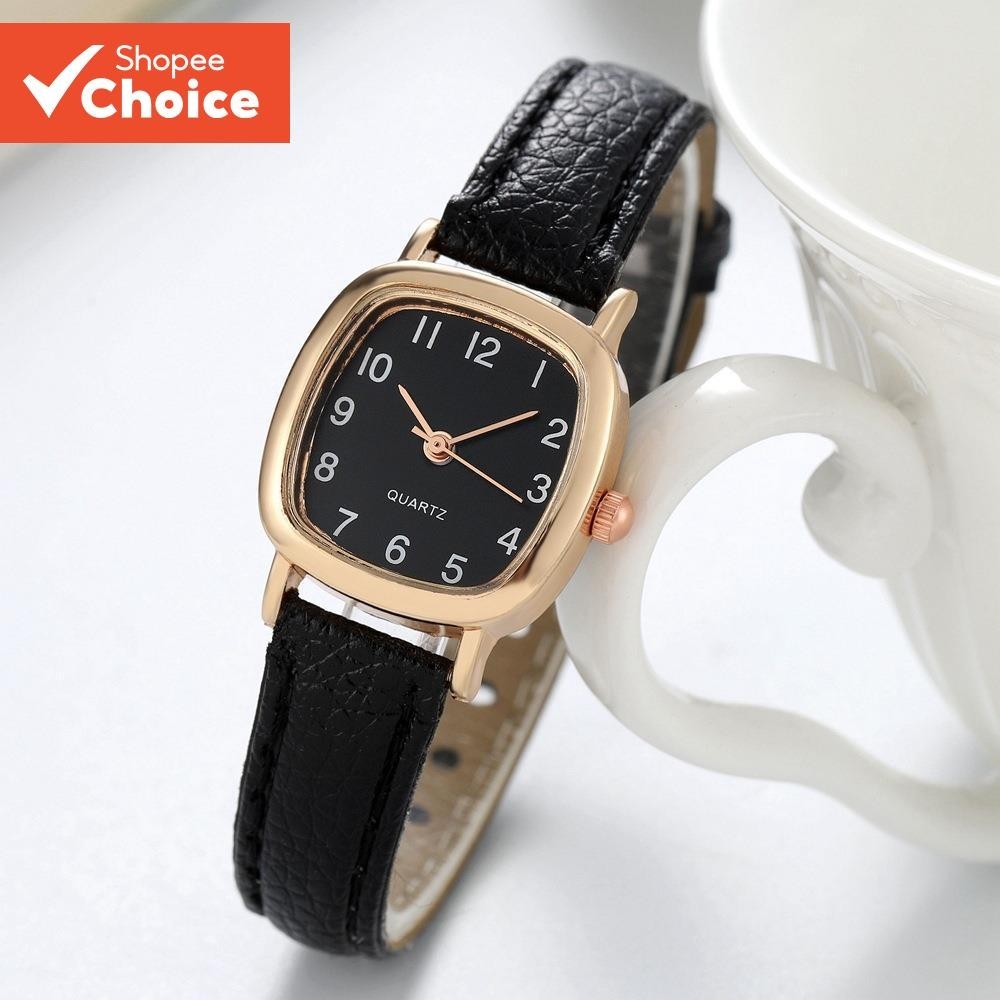 Vintage Square Small Dial elegant watch For Women Minimalist Leather Strap for Student Gift Black Br