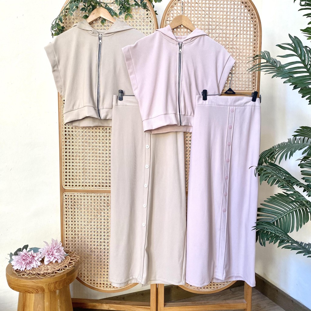NAJWA  - Setelan Peera hoodie crop dan rok span panjang - setelan wanita