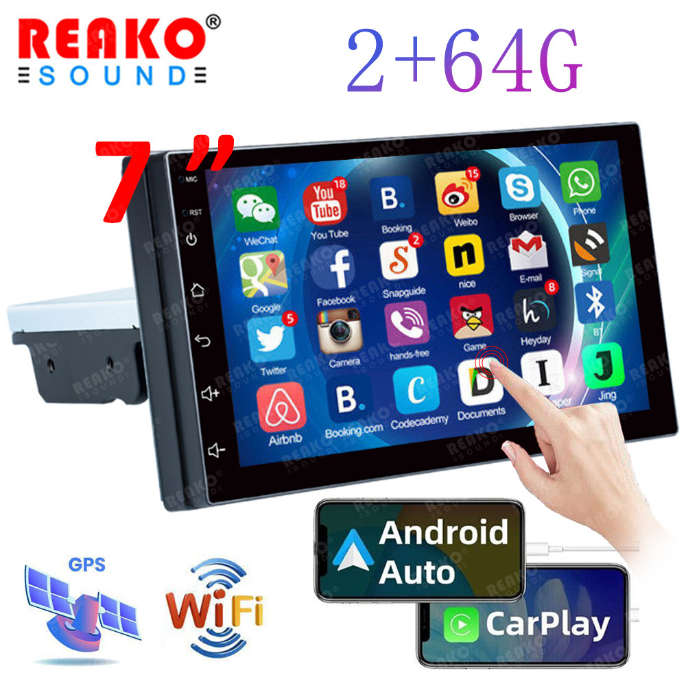 REAKOAUTO 2+64G 1 Din 7'' Android 12 Car Multimedia Player Carplay GPS Navigation Bluetooth Car Audio Wifi USB FM MirrorLink HD