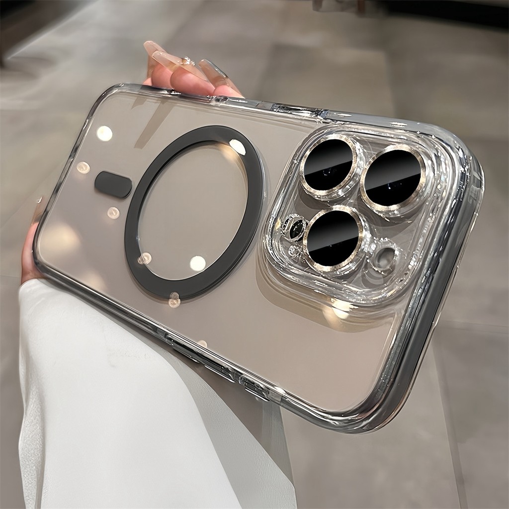 New Titanium Crystal Clear Transparent Magnetic Phone Case for IPhone 16 Pro Max 13 14 15 Pro Max Pl