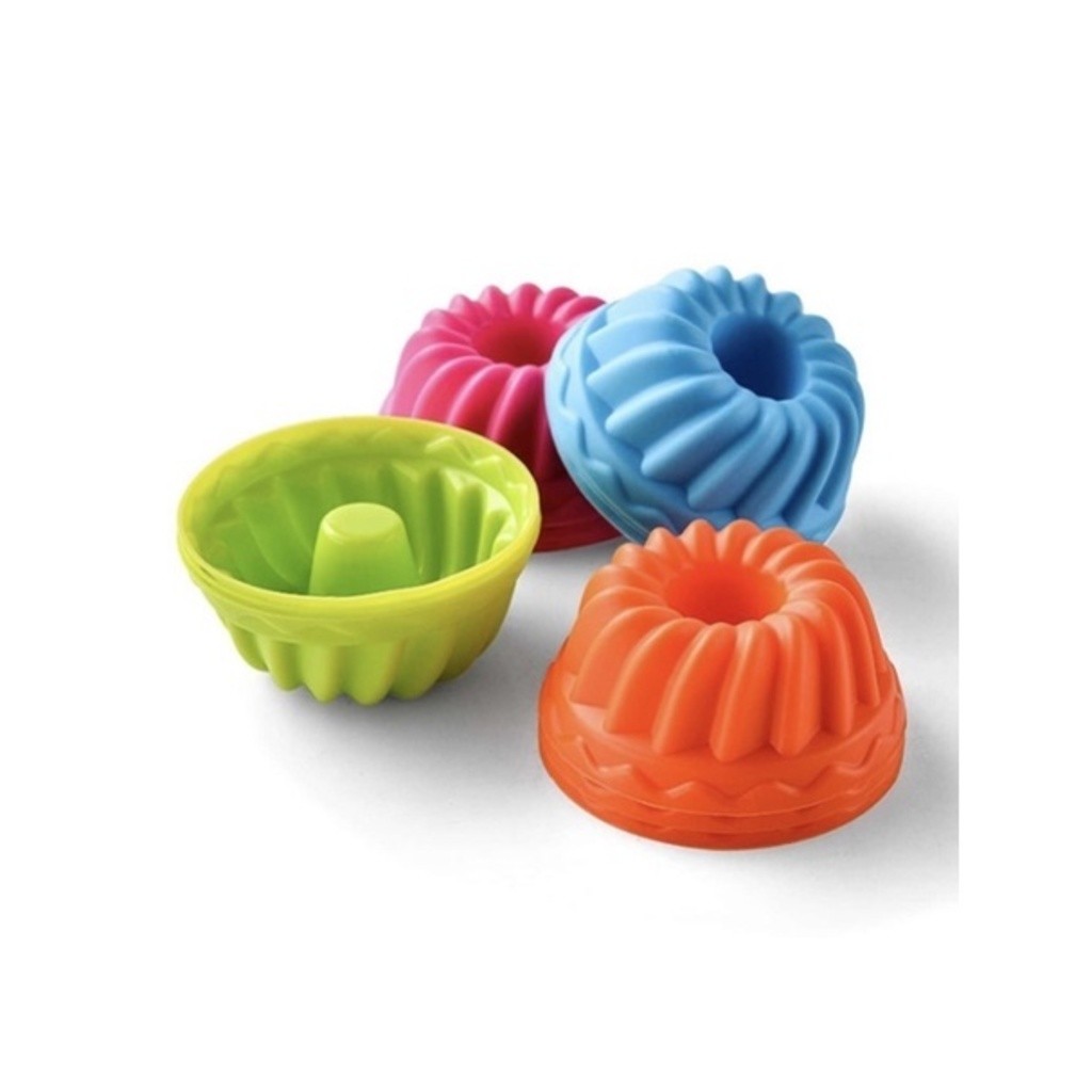 Kit 12 Forminhas 7x4.5x3.5 cm de Silicone Mini Pudim Bolo Forma Assadeira Redonda Antiaderente Torta