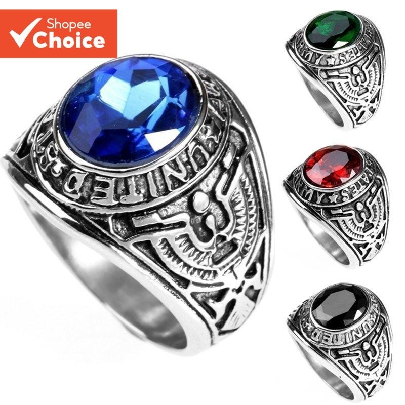 Ring Military Model Stainless Steel Men's Diamond Ring Jewelry, For Christmas Gift