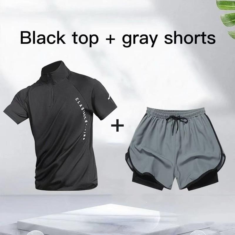 Breathable Lightweight Sports Suit for Men Short Sleeve Running Shirt Gym Outdoor Comfortable
