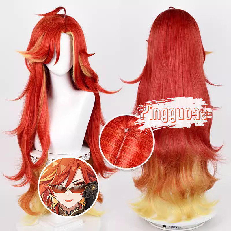 【Manmei】Genshin Impact Pyro Archon Mavuika Cosplay Wig 100cm Long Heat Resistant Synthetic Hair