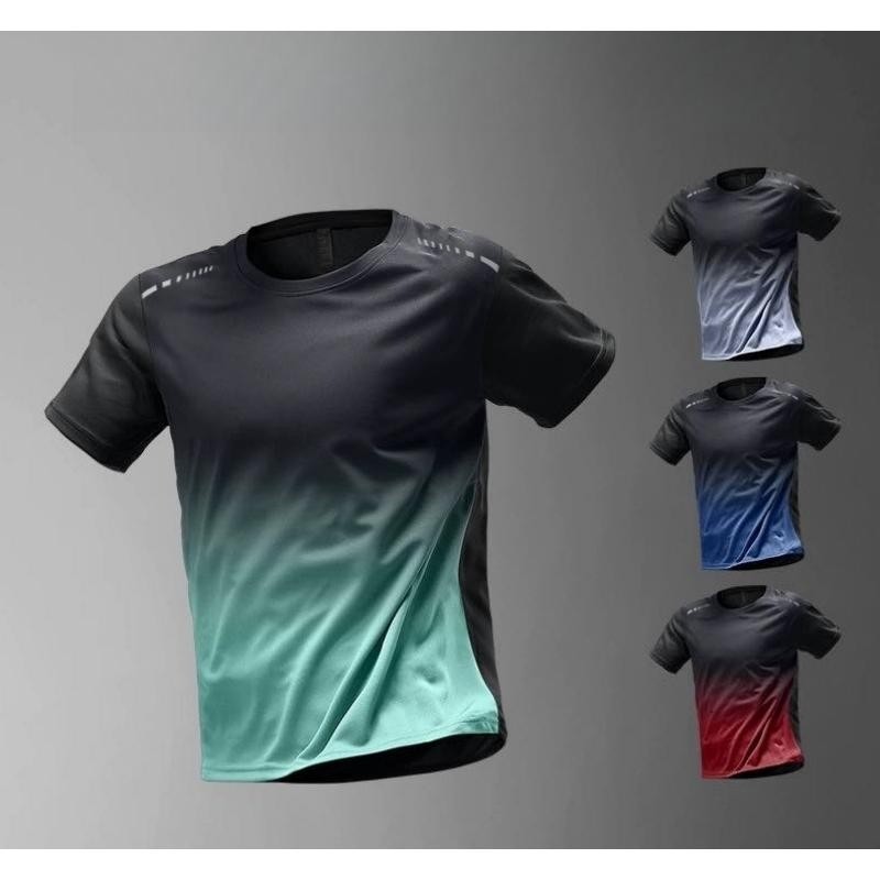 Men's Gradient Short Sleeve Sports T-Shirt - Stylish Color Design, Breathable for Workouts & Casual