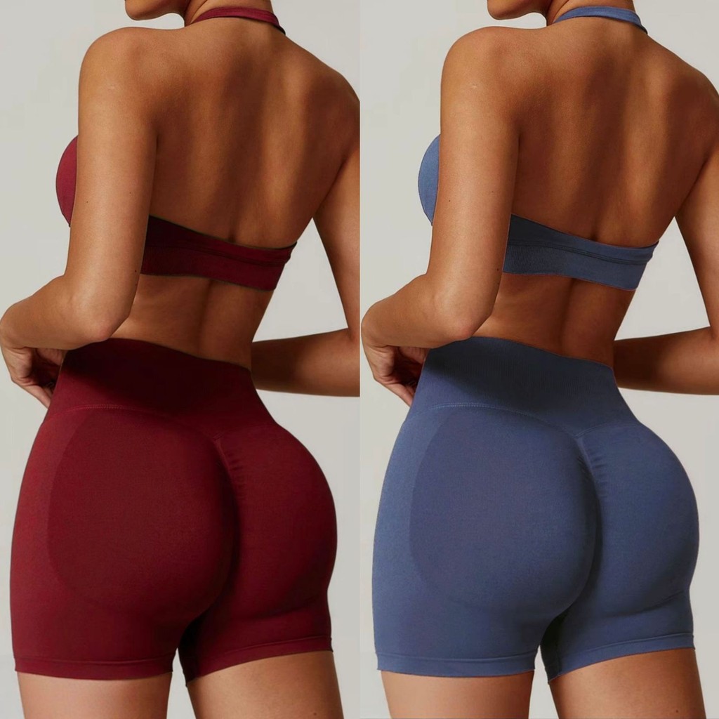 TopSports Gym Cycling Yoga fitness Suit Sports BRA +High Waist Short Halterneck Vest Ladies Breathab