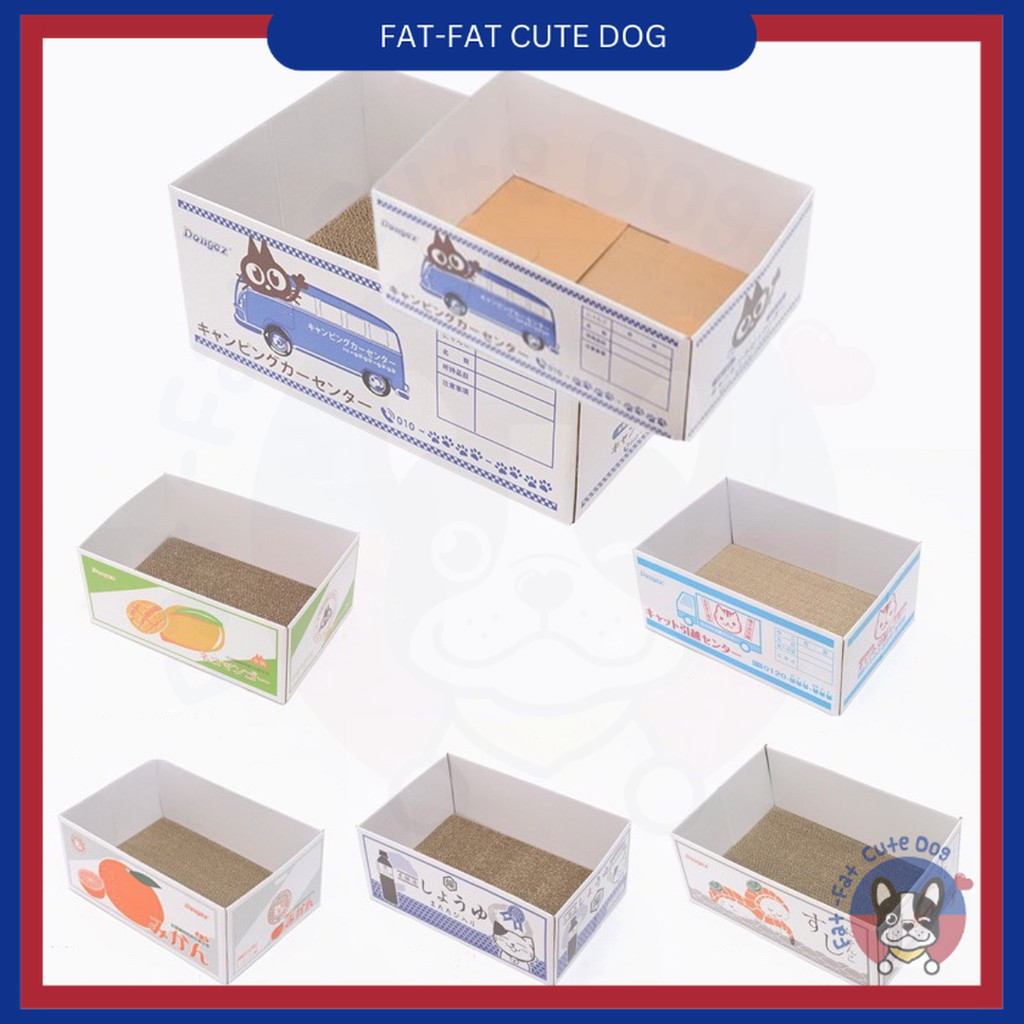 Cat Corrugated Box Scratcher Box w/ Cardboard Scratching Pad Bed