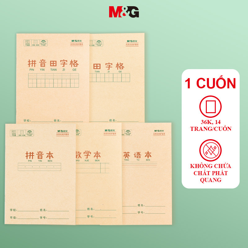 Vở Luyện Viết Tiếng Trung M&G Sách 36k 14 Trang, Vở Tiếng Anh, Vở Pinyin, Vở Ô Vuông, Vở Toán 1PC