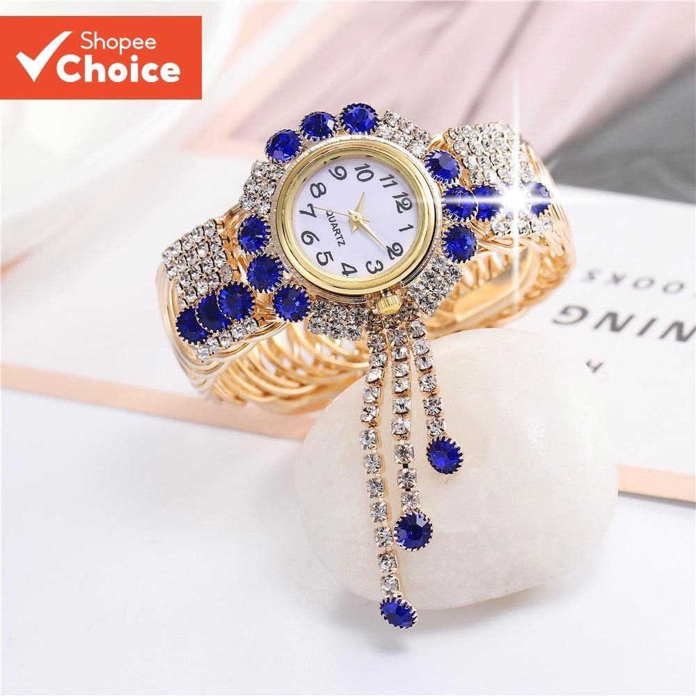 Adjustable Crystal Bangle Watch For Women, Quartz Bracelet & Timepiece Combo