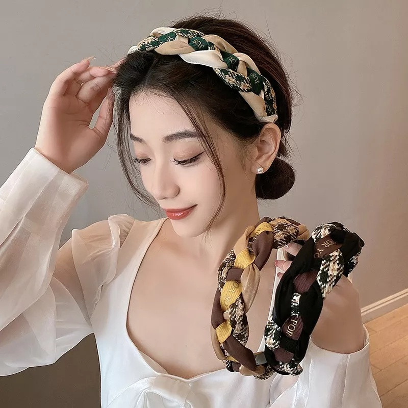 Retro Twist Plaid Headband for Women Korean Style Elegant Fashion Girl Wash Face Hairband