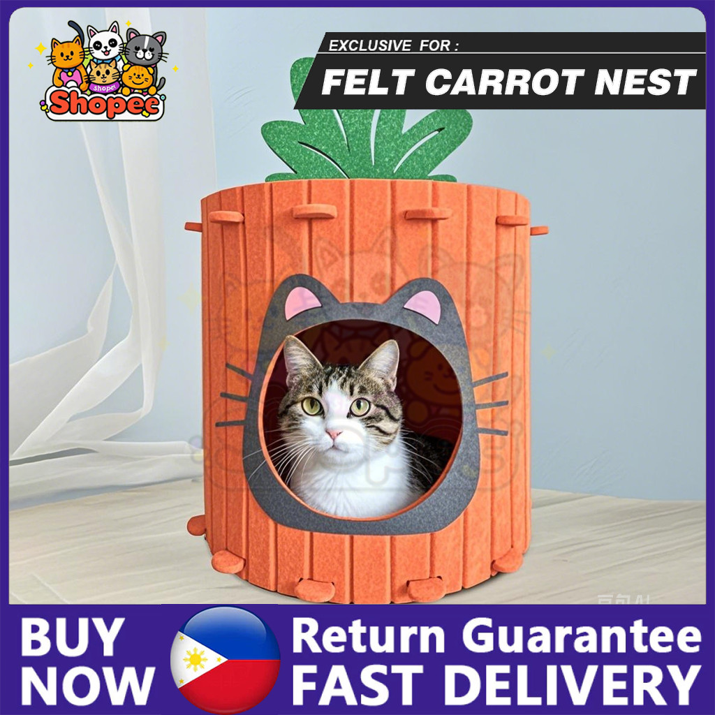 Carrot Stackable Felt Cat Bed Removable Semi Closed Tunnel Cat House Tree Hole Play Cat Toy Nest
