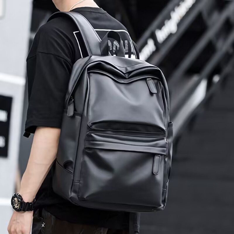 Backpack for School College Mens Fashion Black Soft Leather Bag Bag Large Capacity Laptop Backpack