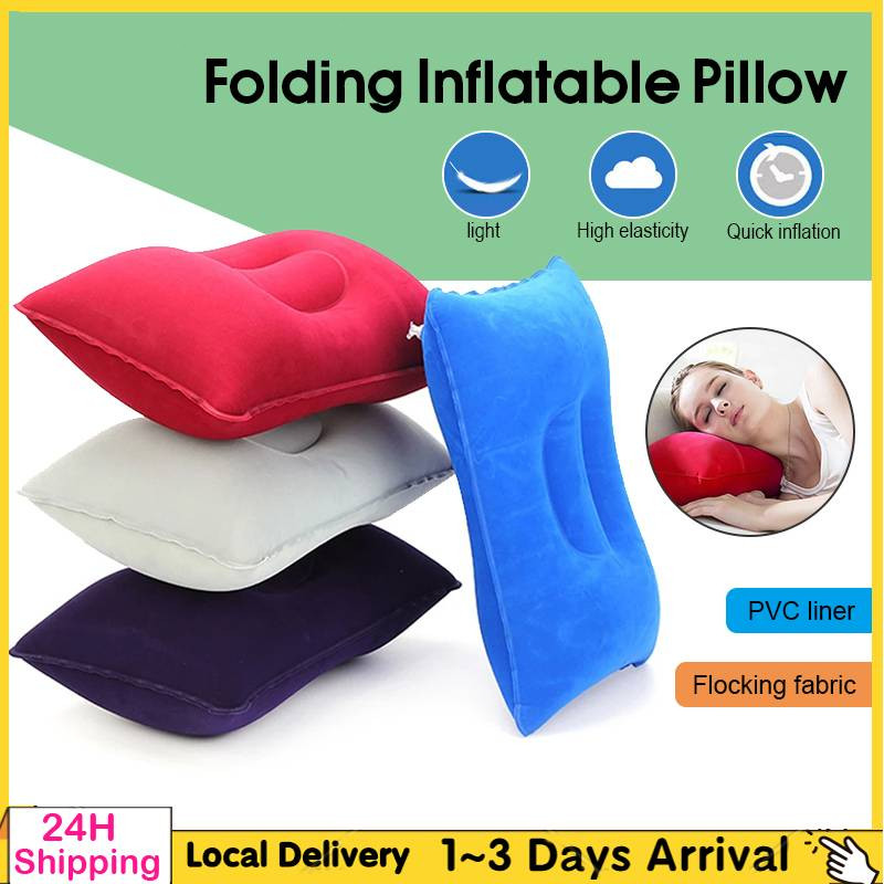 🌸Portable Bantal Angin Inflatable Pillow Travel Air Pillow PVC Nylon Nap Cushion Camp Beach Car Plane Head Rest/充气枕